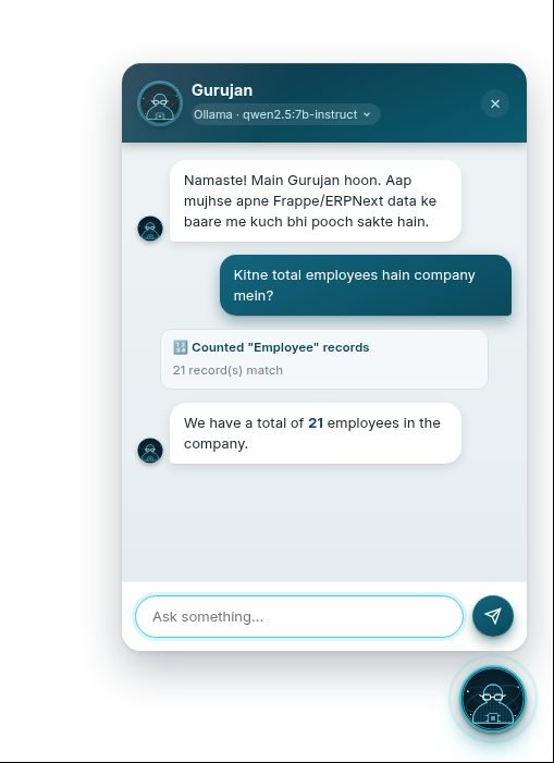 Gurujan Chat Bot conversation close-up with tool-call evidence